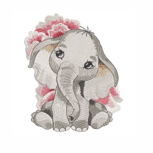 Elephant embroidery design, 5 sizes.
