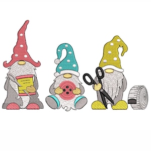 Sewing Gnomes embroidery design, tailor gnomes embroidery, 4 sizes, instant download.