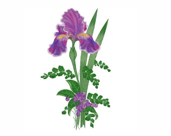 Iris Embroidery Design: Bouquet of Flowers, 7 Sizes (Instant Download)