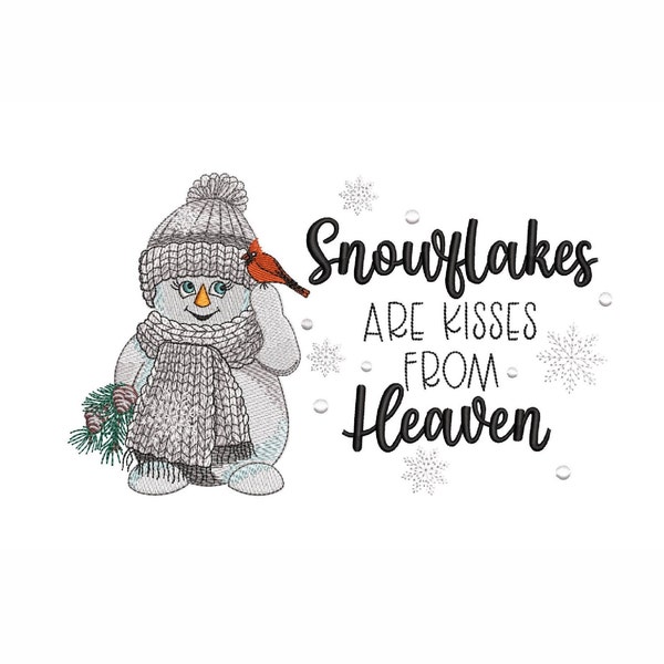 Snowman Machine Embroidery Design , Snowflakes are kisses Heaven - embroidery design, winter embroidery, 5 sizes, instant download.