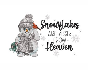 Snowman Machine Embroidery Design , Snowflakes are kisses Heaven - embroidery design, winter embroidery, 5 sizes, instant download.