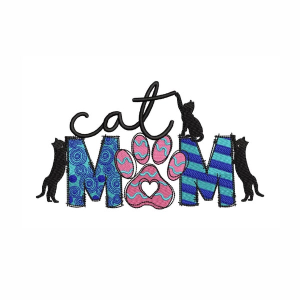 Cat Mom embroidery design, Cat Paw, Mothers Day embroidery design,  5 sizes.