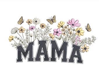 Mama Flower Embroidery Design, Mothers Day embroidery design,  5 sizes, Instant Download.