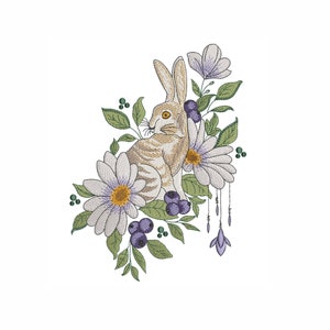 Bunny with flowers  machine embroidery,  6 sizes, instant download.