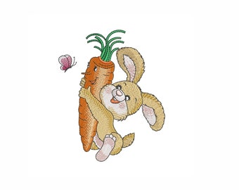 Easter bunny with carrot  machine embroidery designs, Spring Embroidery, 4 sizes, instant download.