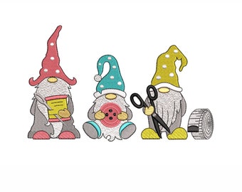 Sewing Gnomes Embroidery Design: Tailor Gnomes, 4 Sizes (Instant Download)