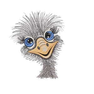 Ostrich embroidery design, 5 sizes, instant download.