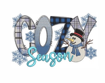 Snowman Cozy Season Machine Embroidery Design (6 Sizes)