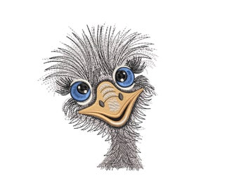 Ostrich embroidery design, 5 sizes, instant download.