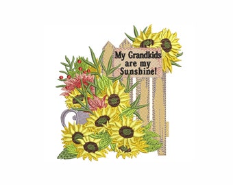 Sunflower embroidery design, sunflower garden embroidery design, 4 sizes, instant downloand.