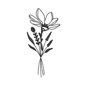 Wild Poppy machine embroidery, Wildflowers embroidery design, 4 sizes.