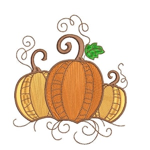 Diseño de bordado de calabaza, bordado de otoño, diseño de bordado del día de acción de gracias, 3 tamaños, descarga instantánea.