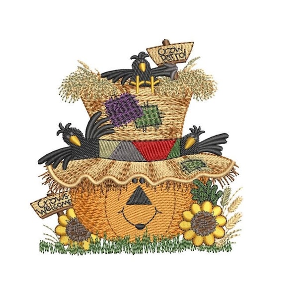 Pumpkin embroidery design, Autumn embroidery, Crow Patrol embroidery design, Happy Fall Y'all! 4 sizes.
