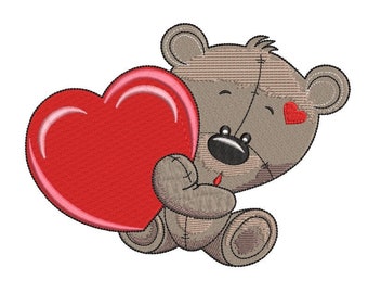 Teddy bear with heart machine embroidery design , 4 sizes , instant download .