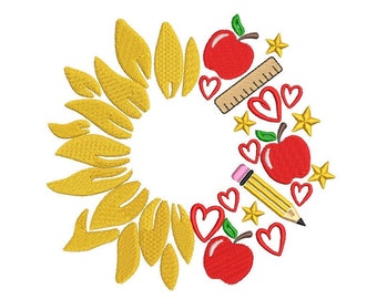Teacher Sunflower Embroidery Design: Back to School (Instant Download)