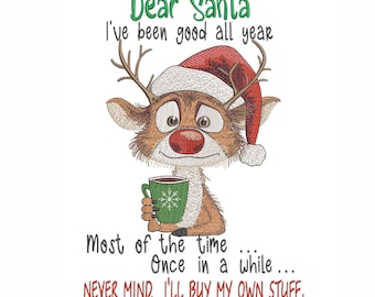 Funny Reindeer Christmas Machine Embroidery Design (5 Sizes)