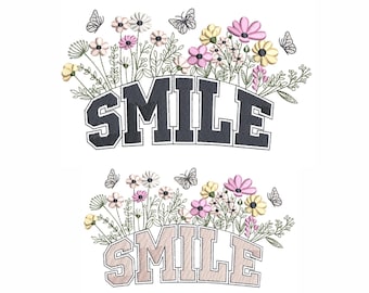 Flower Smile Embroidery Design, 5 sizes, Instant Download.