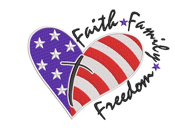 Heart American Flag Embroidery Design: Faith Family Freedom (Digital Download)