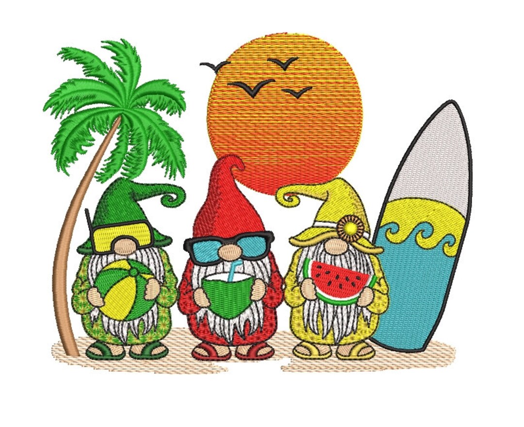 Beach Gnomes Embroidery Design, 3 Sizes. - Etsy