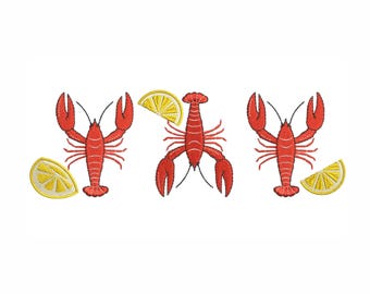 Lobsters and Lemon Embroidery Design: Coastal Seafood (Digital Download)