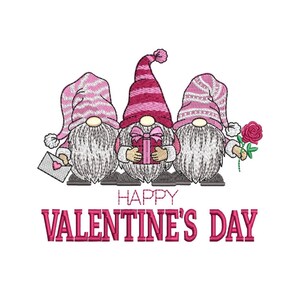 Motif de broderie gnomes de la Saint-Valentin, fichier de broderie amour, 4 tailles, téléchargement numérique.