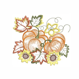 Diseño de bordado de calabaza de otoño, patrón de bordado a máquina de cosecha de otoño, 8 tamaños, descarga instantánea.