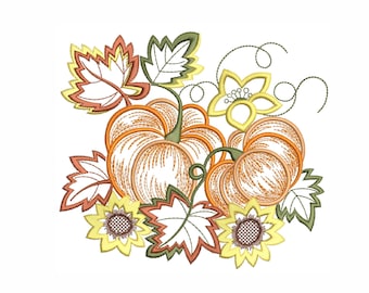 Herfst pompoen borduurontwerp, herfstoogst machineborduurpatroon, 8 maten, instant download.