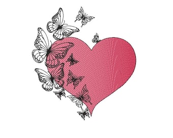 Heart machine embroidery design , 7 sizes.