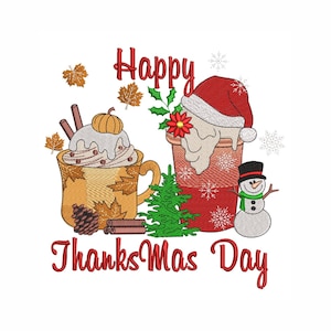 Happy Thanksmas machine embroidery design, Autumn embroidery, Christmas embroidery design, 5 sizes.