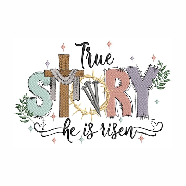 He is risen embroidery design, 6 sizes.