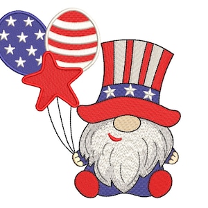 4th of July Gnome Patriotic embroidery design, Amercian Gnome embroidery, 4 sizes.
