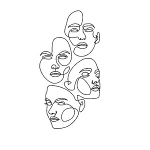Four Face Embroidery Design, Womens Embroidery File, 4 sizes, Instant download.