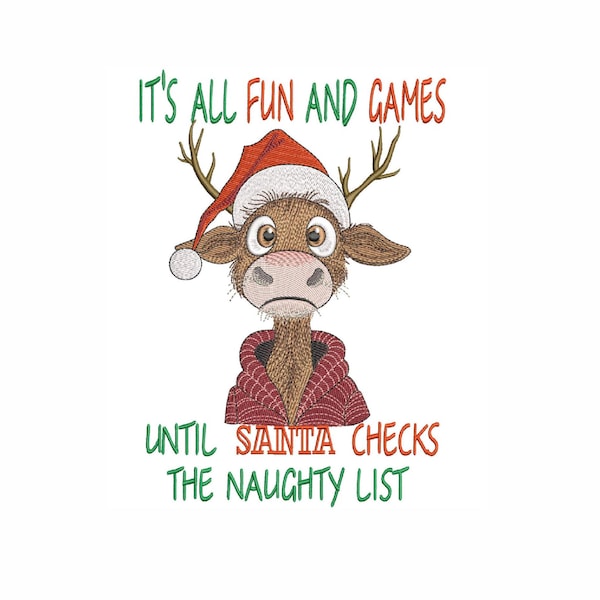 Funny Reindeer Christmas Machine Embroidery Design (5 Sizes)