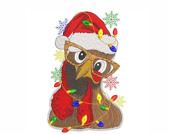 Diseño de bordado de pollito navideño: Animales navideños (4 tamaños) (Descarga instantánea)