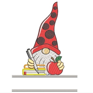 Teacher Gnome Embroidery Design: Back to School Machine Embroidery (Instant Download, 3 Sizes)