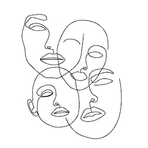 Four Face Embroidery Design, Womens Embroidery File, 4 sizes, Instant download.