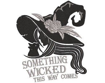 Witch with cat embroidery design, Halloween embroidery, 4 sizes, instant download.