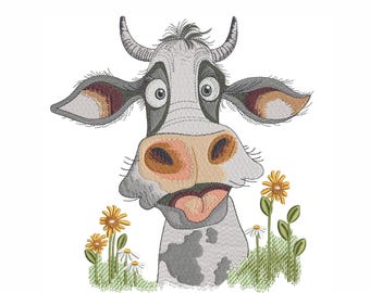 Funny Cow Embroidery Design: Farm Animal Machine Pattern (6 Sizes) (Instant Download)