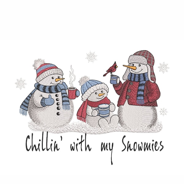 Snowman family machine Embroidery Design ,  Chillin' with my Snowmies embroidery design, winter embroidery, 4 sizes.