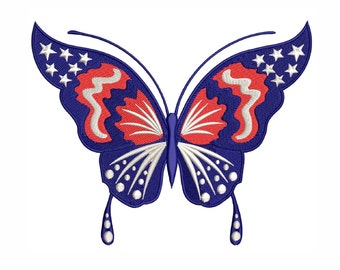 Butterfly USA flag embroidery design, Independence Day, 4 sizes, instant download.