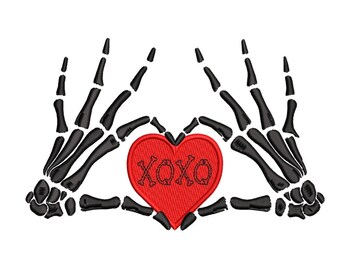 Skeleton Hands Heart Embroidery Design - Valentine's Day Skull (Instant Download)