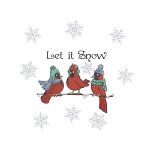 Stickdatei Weihnachten, Stickdatei Let is snow, Weihnachtsmotiv in 4 Größen, zum sofortigen Download.