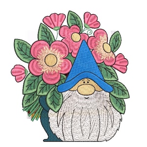 Gnome gardener embroidery design, 4 sizes, Instant download