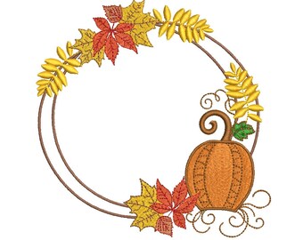 Broderidesign för höstpumpakrans: Höst Thanksgiving (Direkt nedladdning)