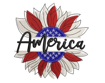 アメリカン・サンフラワー・フラッグのミシン刺繍デザイン（即時ダウンロード）