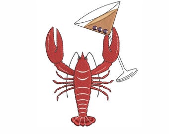 Funny Lobster Martini Embroidery Design: Coastal Summer (Digital Download)