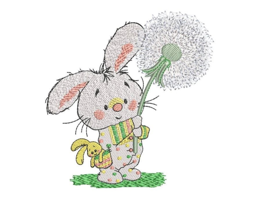 Bunny Embroidery Design: Baby Rabbit With Dandelion (instant Download ...