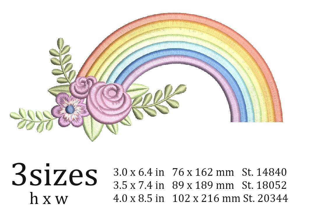 Rainbow Embroidery Design 3 Sizes Instant Download. - Etsy