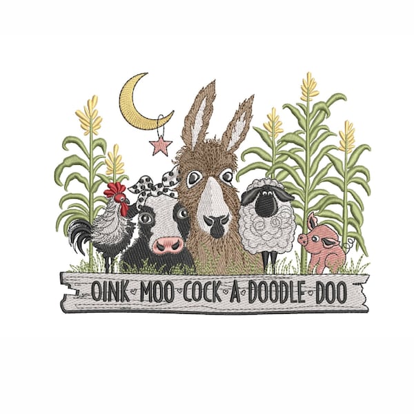 Barnyard Gang embroidery design, farm animals design, 5 sizes, instant download.