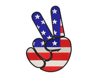 America Peace Sign Fingers Patriotic embroidery design, 4 sizes, instant download.